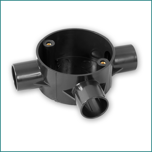 3 Way T Type PVC Conduit Circular Box Black
